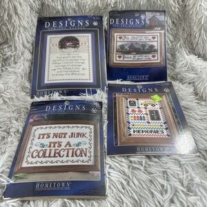 4 VTG Cross Stitch HOMETOWN It's Not Junk,Joy&Peace,School,Prayer